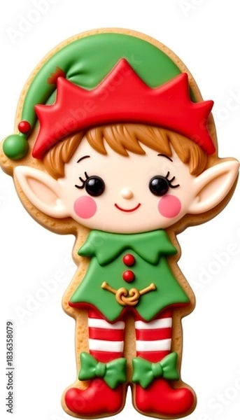 Obraz Cute Christmas Elf Cookie with Green Hat and Rosy Cheeks
