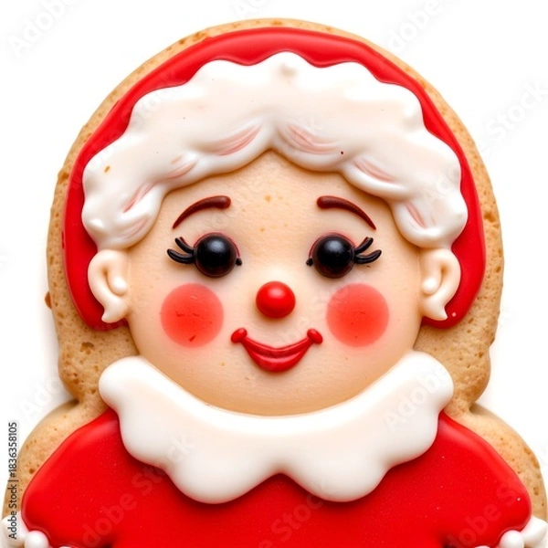 Obraz Cute Mrs Claus Cookie Icing with Red Frosting Details