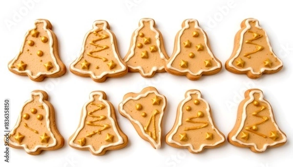 Obraz Bellshaped Icing Cookie with Gold Details White Background