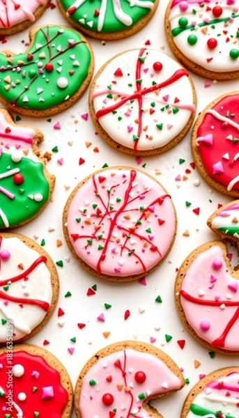 Obraz Colorful Holiday Icing Cookies Scattered