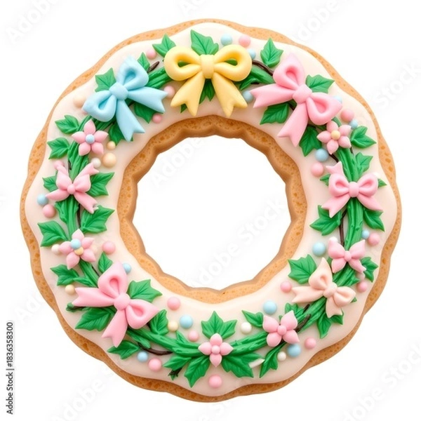 Obraz Pastel Wreath Icing Cookie with Decorative Bows Glossy Finish
