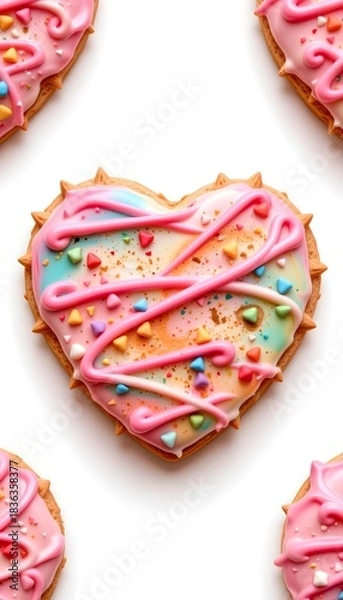 Obraz Cute Chubby Heart Cookie with Playful Thorns and Pastel Frosting