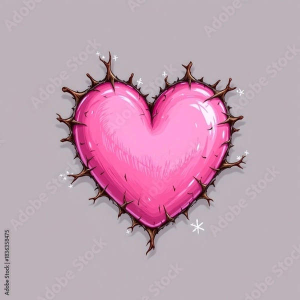 Obraz Cute Pink Heart with Tiny Thorns Soft Pastel Background