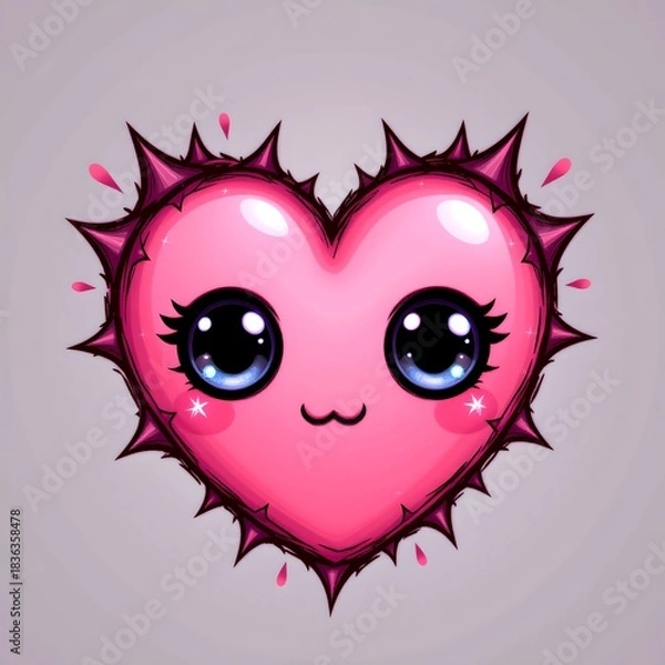 Obraz Kawaii Heart with Playful Thorn Lines Pastel Colors