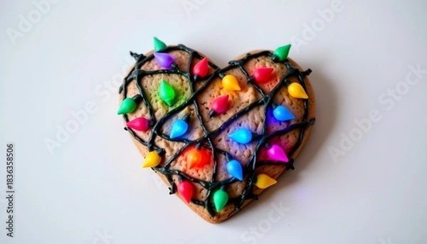 Obraz Heart Cookie Wrapped Christmas Light Thorns with Colorful Icing