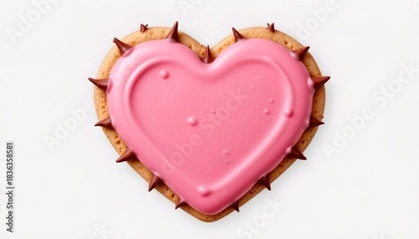 Obraz Cute Heartshaped Cookie with Twisted Thorns White Background