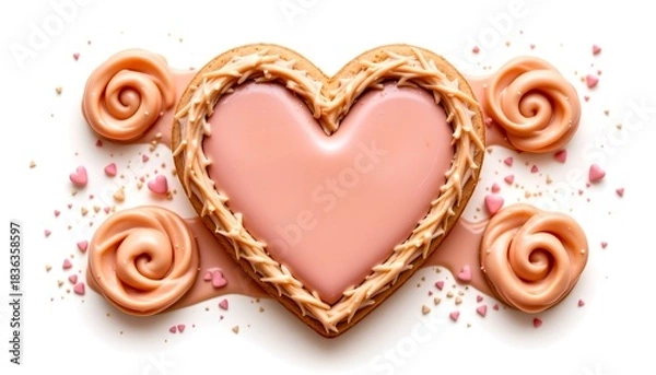 Obraz Pastel Heart Cookie with Decorative Sugar Icing Border