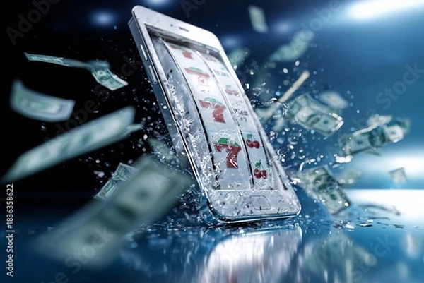 Obraz Slot machine bursting from phone
