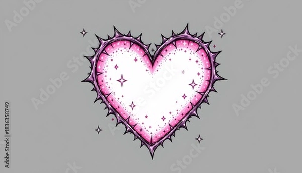 Obraz Sparkly Thorn Heart Doodle with Kawaii Star Accents Pastel