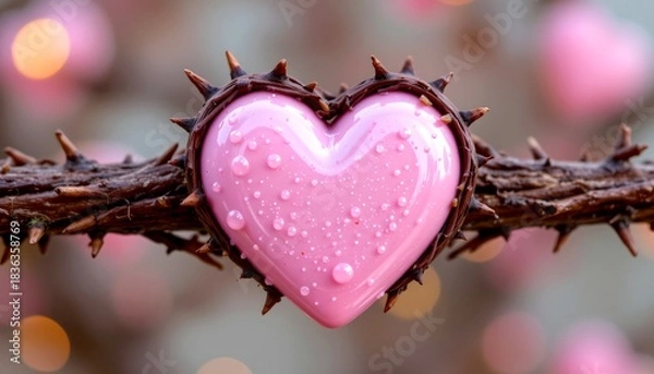 Obraz Pastel Thorn Heart with Glazed Sugar Droplets Illustration