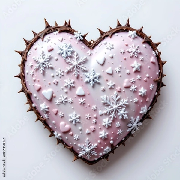 Obraz Elegant Thorn Heart with Icy Snowflake Details