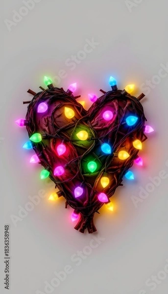 Obraz Thorn Heart Decorated with String Lights and Pastel Bulbs