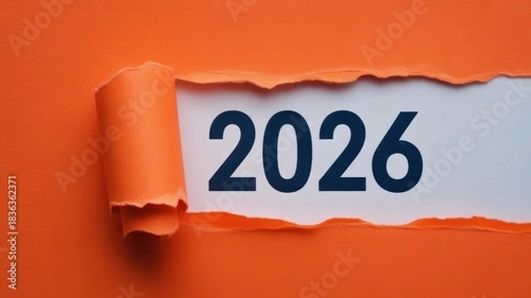 Obraz Torn orange paper reveals the year 2026