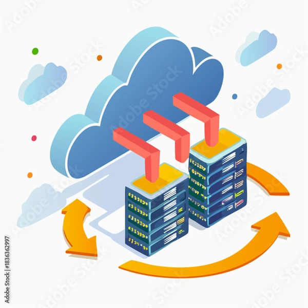 Fototapeta Isometric Data Servers for Cloud Computing.