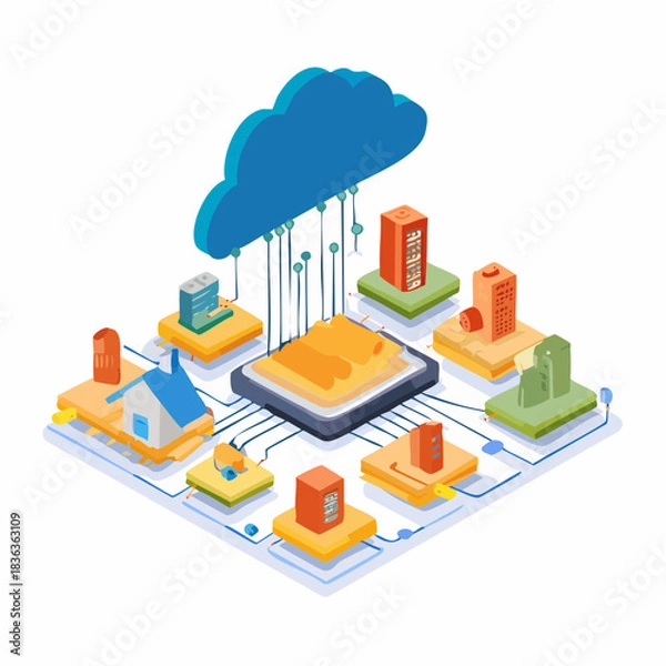 Fototapeta Cloud Computing Network Infrastructure Isometric Design.