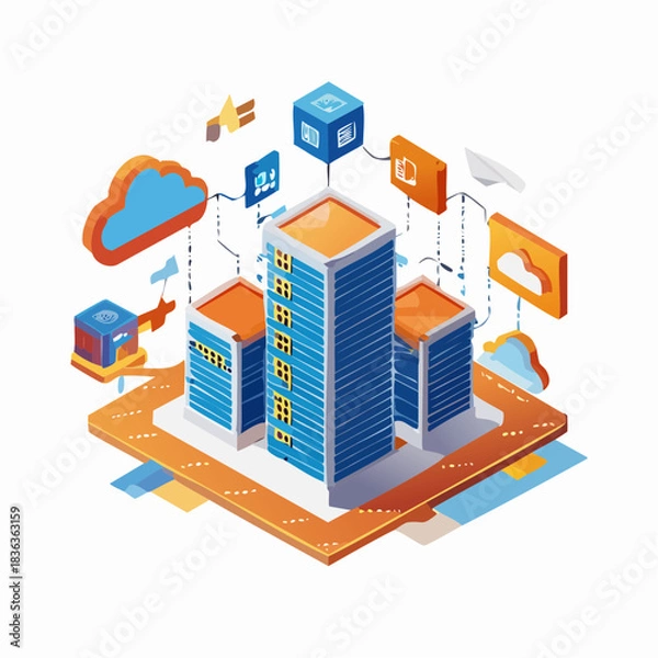 Fototapeta Isometric Smart City Technology Infrastructure Concept.