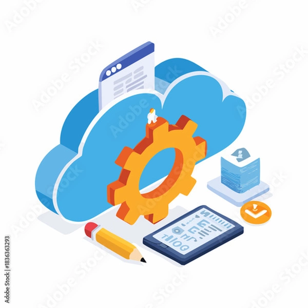 Fototapeta Cloud Computing and Software Development Illustration.