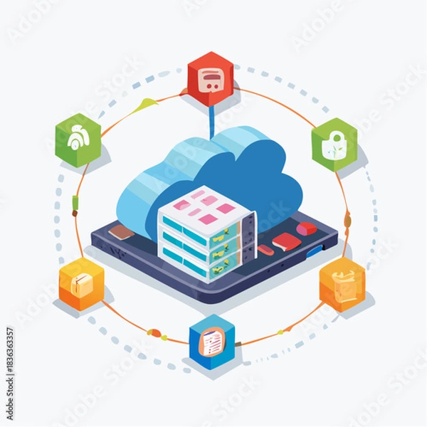 Fototapeta Cloud Computing and Data Management Illustration.