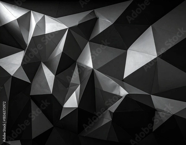 Obraz A grayscale, geometric surface composed of triangular planes creating light and shadow patterns
