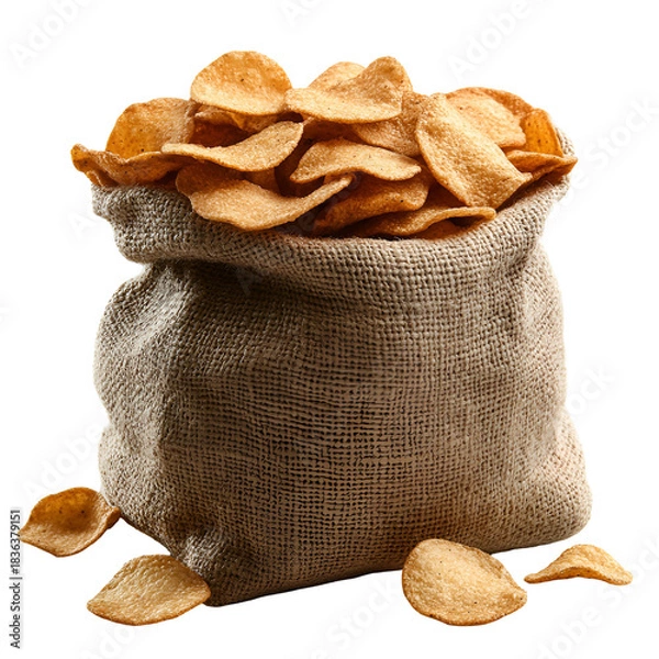 Obraz Light brown sack filled with many potato chips