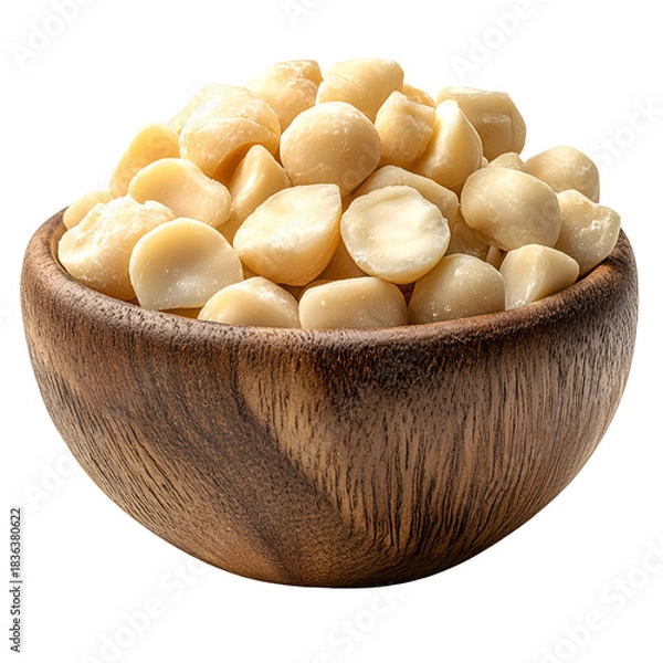 Obraz Macadamia nuts in wooden bowl isolated image food product healthy snack