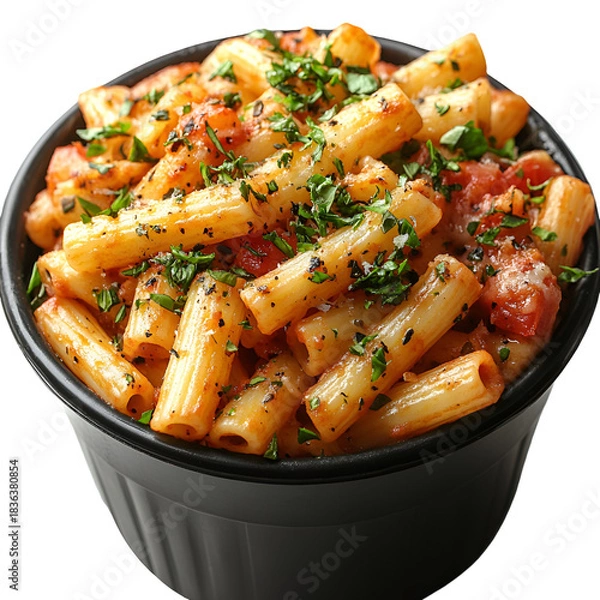 Obraz Macaroni and cheese dish with tomato and herbs