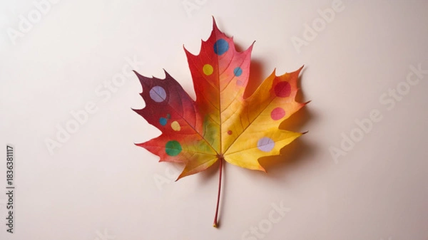 Fototapeta Colorful Artistic Maple Leaf With Painted Dots