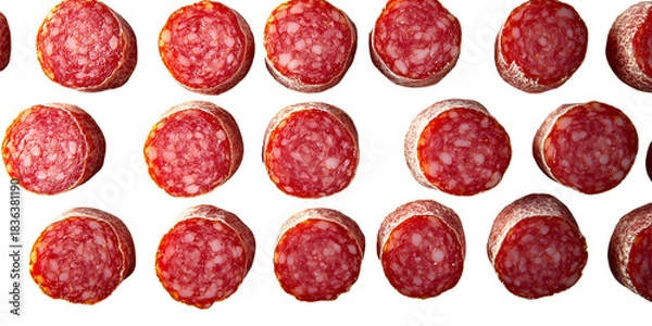 Obraz Many circular meat pieces displayed in rows