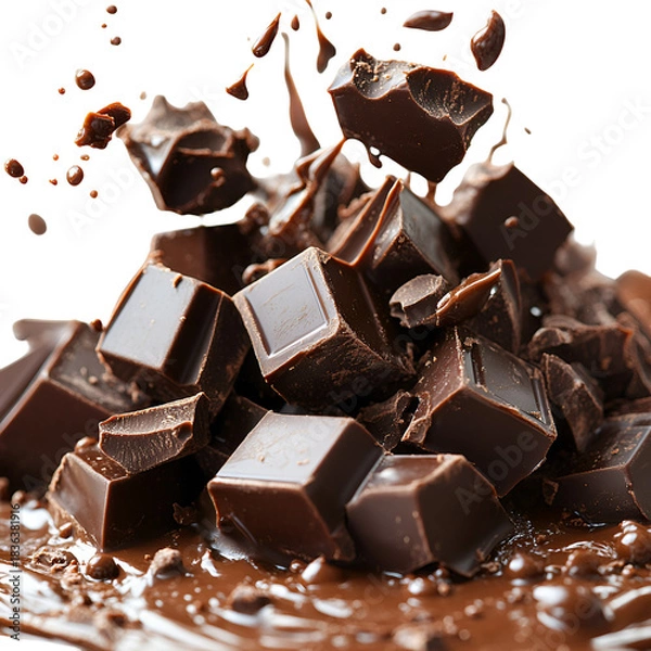 Obraz Melted chocolate cubes and splashes