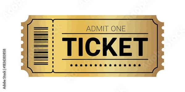 Obraz Classic golden admit one ticket with barcode for event entry