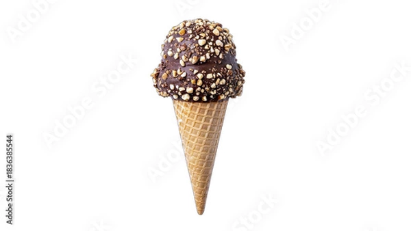 Fototapeta Chocolate Nut Ice Cream Cone Isolated on White