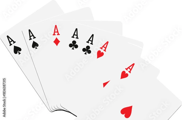 Fototapeta Vector illustration of fanned playing cards showing all four aces, perfect for casino, gambling, poker, and card game design themes.