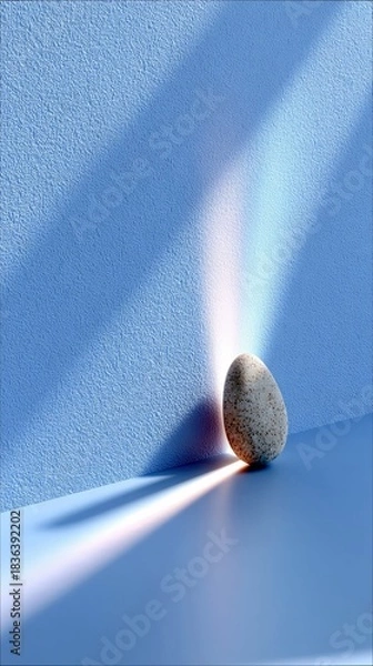 Fototapeta Stone illuminated by light in blue space