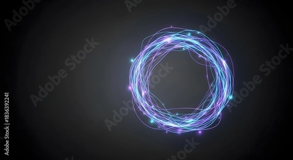 Obraz Abstract glowing circle light trails neon futuristic technology background design element concept