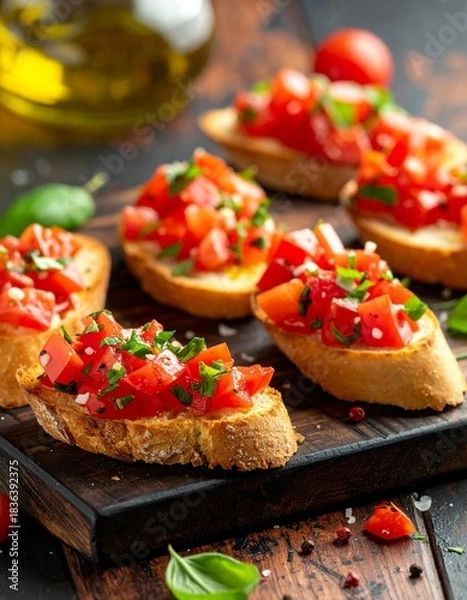 Obraz Knusprige selbstgemachte Bruschetta mit frischen Zutaten