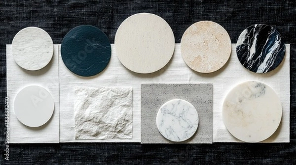 Fototapeta Stone Samples Arranged on Fabric for Design