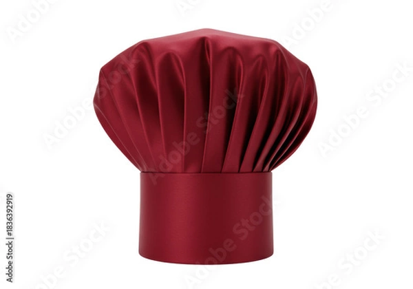 Fototapeta A professional chef's ruby red velvet hat with a white band, isolated on a transparent background. Concept of culinary excellence and professional gastronomy