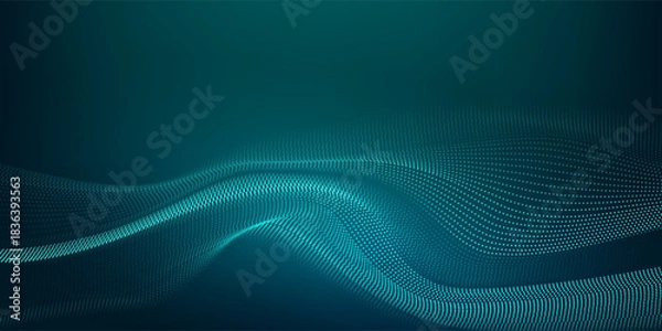 Fototapeta Dot green wave light screen gradient texture background. Abstract technology big data digital background. 3d rendering.