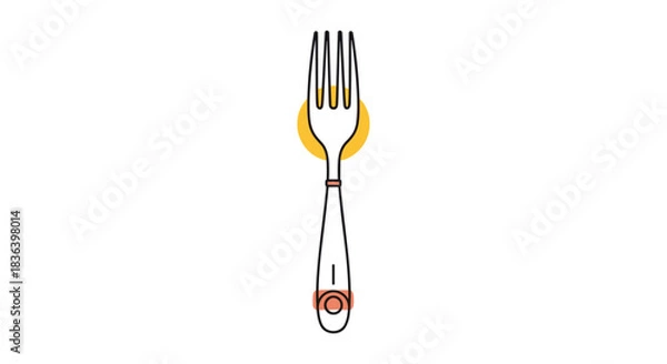 Obraz Minimalist illustration of a dinner fork with simple line art and subtle orange color accents on a white background.