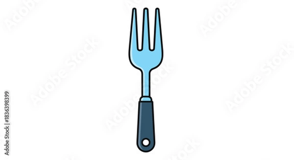 Obraz Simple cartoon illustration of a blue metal fork with a dark grey handle isolated on a plain white background.