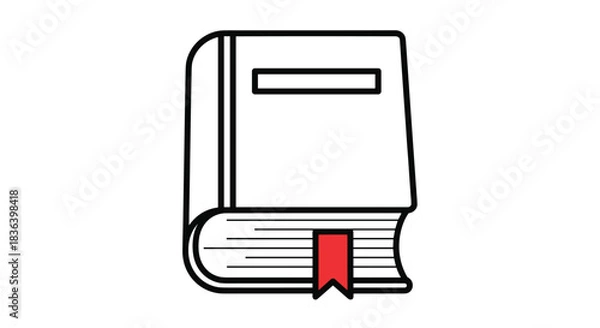 Obraz Simple black and white line icon of a closed book standing upright with a red bookmark hanging from its pages.