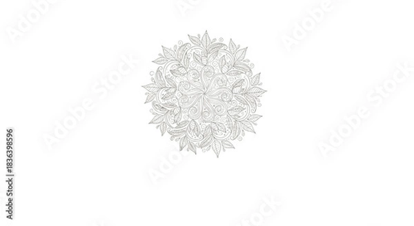 Obraz Intricate circular mandala pattern with detailed floral and leaf motifs in a delicate grey line art coloring page style.