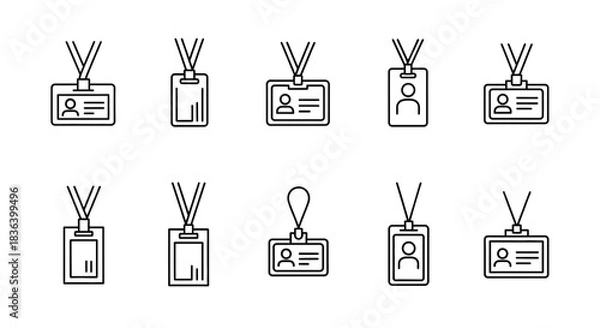 Obraz Line Icons Set of ID Badges, Access Cards, and Security Identification Tags with Lanyards