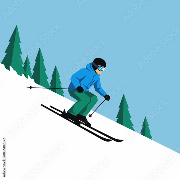 Fototapeta Flat Winter Skiing Illustration