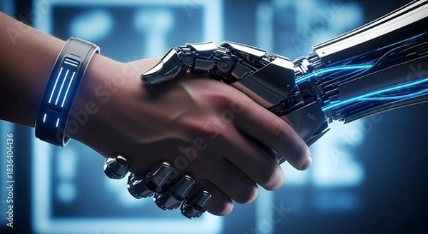Obraz Robot handshake partnership technology artificial intelligence future collaboration innovation agreement deal
