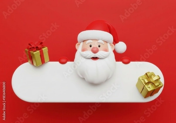 Obraz Christmas Banner With Gifts Boxes And Smiling Santa Character