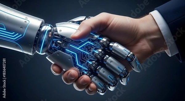 Obraz Robotics automation artificial intelligence handshake future technology connection partnership innovation
