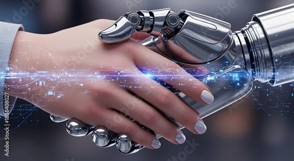Obraz Robotics automation technology ai artificial intelligence future innovation handshake collaboration
