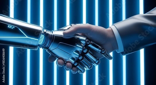 Obraz Robot handshake artificial intelligence technology future automation collaboration deal agreement