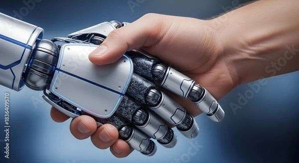Obraz Robot handshake artificial intelligence ai automation technology future partnership collaboration